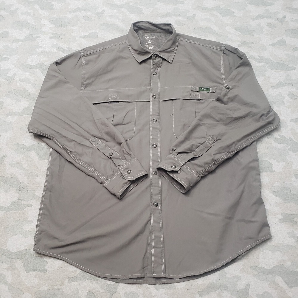 G.H. Bass & Co Shirt Mens XL Gray Pockets Long Sleeve Button-Up Fishing Outdoors